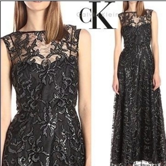 Calvin Klein Evening Gown Black
Metallic Lace Size 4 - Picture 1 of 11